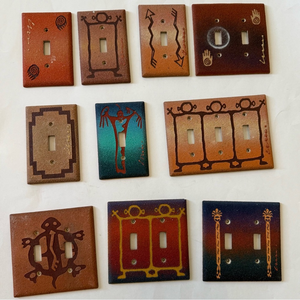 Vintage Southwestern Sand Dust  Artist signed Style Light Switch Covers Bundle